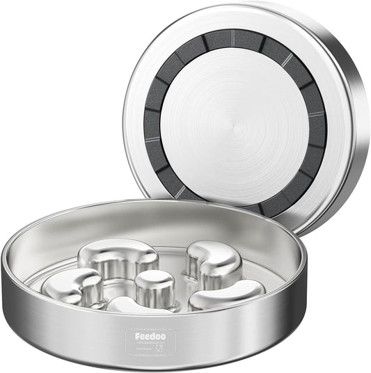 Feedoo Slow Feeder Dog Bowl-2Cups for Medium Breeds, Double Wall Food-Grade Stainless Steel, Heavy Duty with Non-Slip Rubber Base, Puzzle Maze Bowl to Slow down Eating