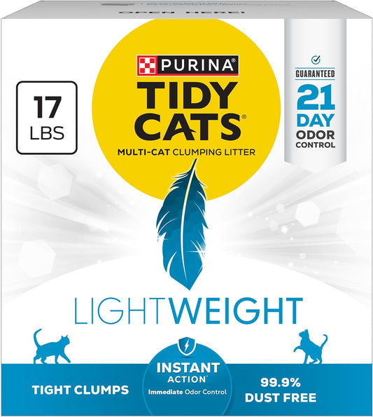Purina Tidy Cats Lightweight Instant Action Cat Litter, 17 Lb | Scented, 99.9% Dust-Free Cat Litter, 21-Day Odor Control, Tight Clumping for Multi-Cat Homes, Easy to Carry