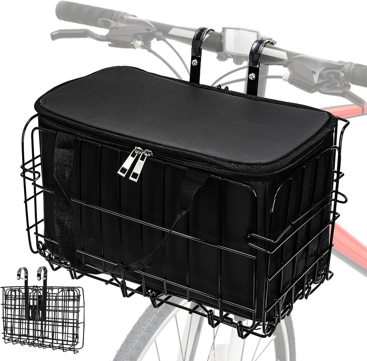 Folding Bike Basket Front/Rear with Removable Liner Bag, Large Quick Release Design Metal Ebike Bicycle Basket Cargo Rack for Adult Women/Men Carrying Dogs, Pets, Fruit & Grocery