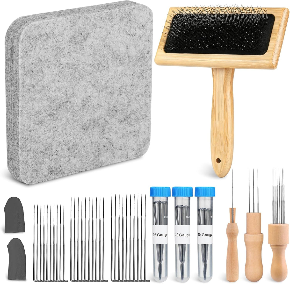 SOCNITC Needle Felting Tools Kit with 6"X6" Felting Mat and Wool Brush