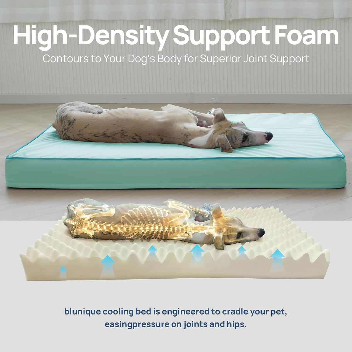 Cooling Dog Bed for Large Dogs, Orthpedic Cooling Pet Bed Dog Crate Mat for Summer with Removable Washable Cover, Breathable Egg Crate Foam with Waterproof Liner, Q-Max >0.45, Light Aqua