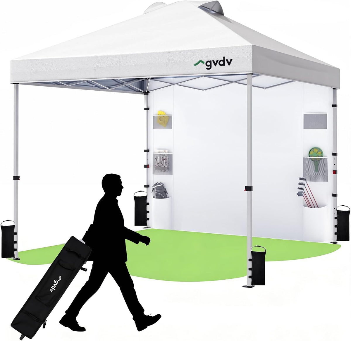 GVDV 10X10 Pop up Canopy with Pocket Sidewall, Beach Tent, CP23, White