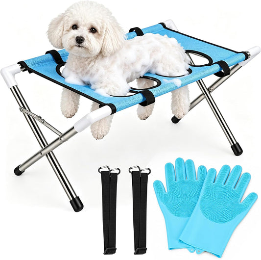 Pet Grooming Hammock Stand, Foldable Dog Bath Holder Sling Shower Table
