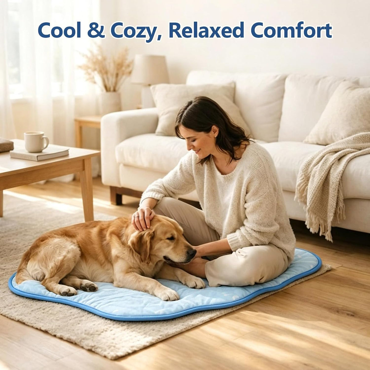 RIOGOO Dog Cooling Mat,Washable Cool Mat for Dogs,Self Cooling Pads for Dogs Cats,Cool Fabric & Internal Cooling Pad (Large, Seashell Style)