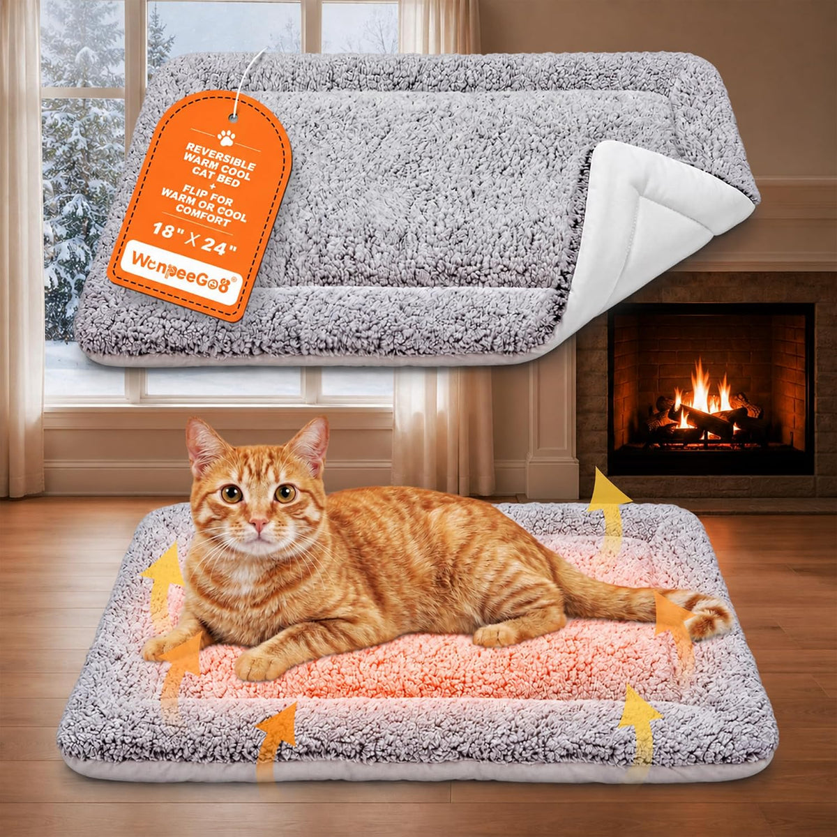 Self Warming Cat Bed, Reversible Cooling Mat for Cats, Gray, 18 X 24 Inches