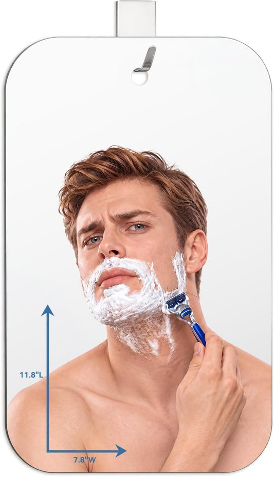 Fogless Shower Mirror for Shaving (11.8" L X 7.8" W) Waterproof Wall Mounted Bathroom Accessory, Hanging Anti-Shaving Mirror for Men, Perfect for Camping and Travel Use