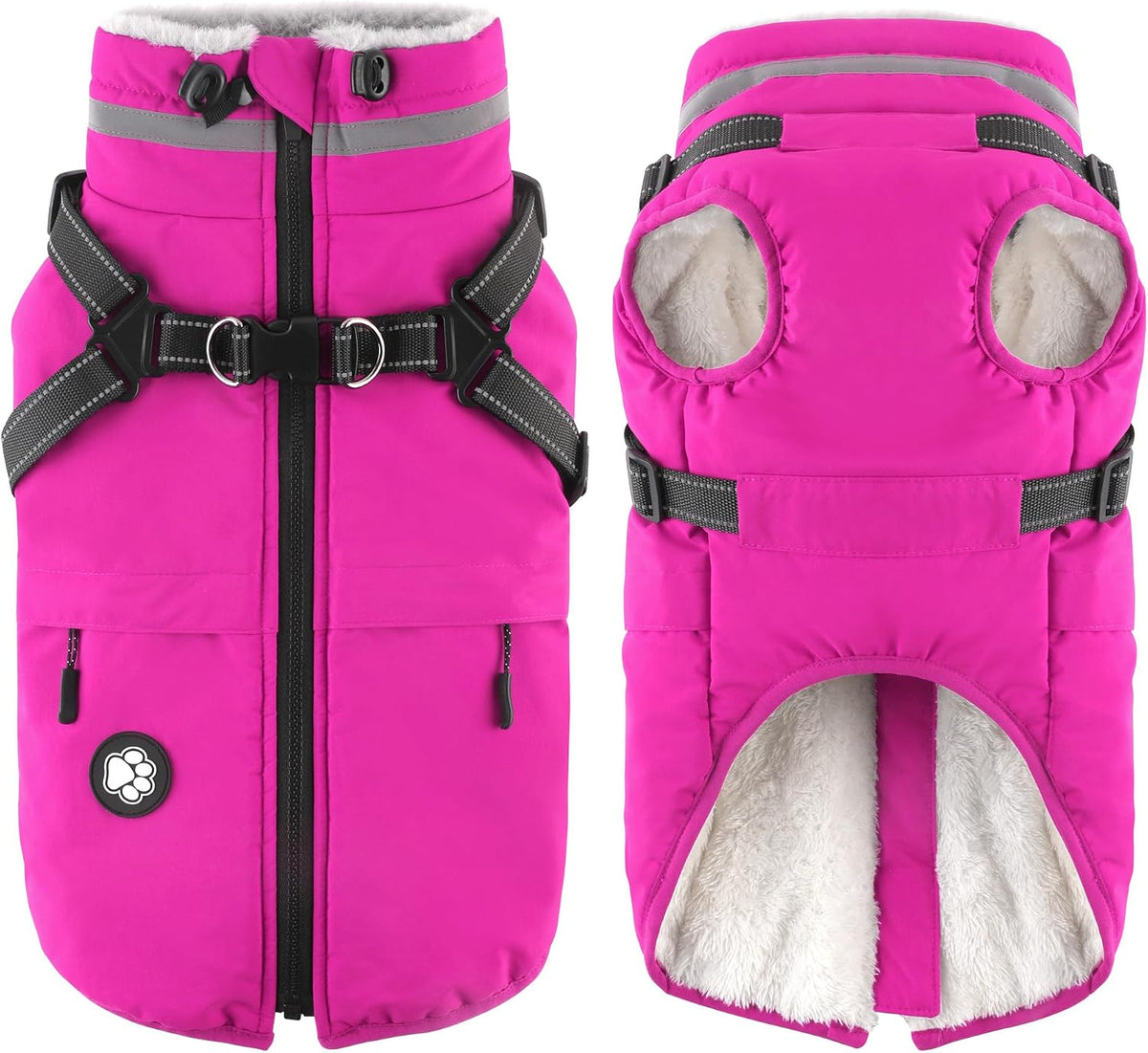 Dogcheer Dog Coat with Harness and Zipper, Waterproof Dog Fleece Jacket