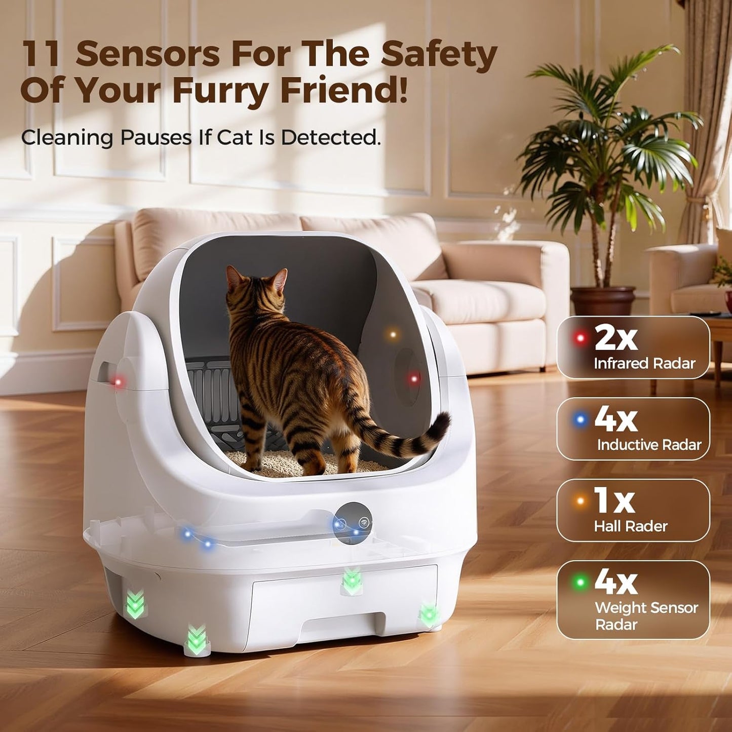 Open-Top Automatic Litter Box, Odor Control, Ready to Use, Self Cleaning Litter Box, Large Capacity with APP Control and Safety Sensor, Ellenpent, with Trash Bags/Waterproof Mat/Litter Mat