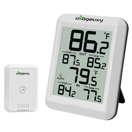 Urageuxy Indoor Outdoor Thermometer Wireless Digital Thermometer with Indoor and Outdoor Temperature Display for Home Room Monitoring