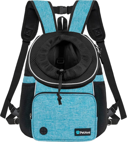 Petami Front Carrier Backpack for Dogs and Cats, Adjustable Ventilated Pet Chest Carrier for Hiking Camping Travel, Small Medium Dog Puppy Large Cat Carrying Bag, Max 10 Lbs, Teal Blue
