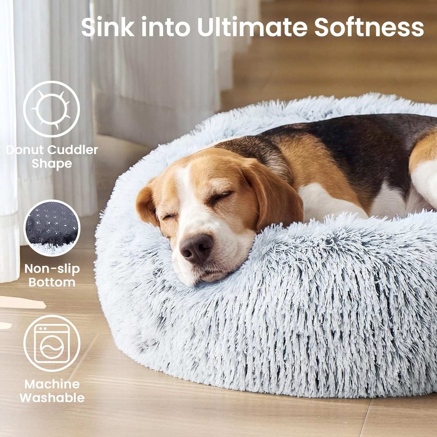 JOLLYVOGUE Small Dog Bed, Calming Dog Beds for Small Dogs & Indoor Cats - 20 Inches Donut Washable Cat Bed for Kittens & Puppies, round Fluffy Plush Faux Fur Pet Beds(Smoke Grey)