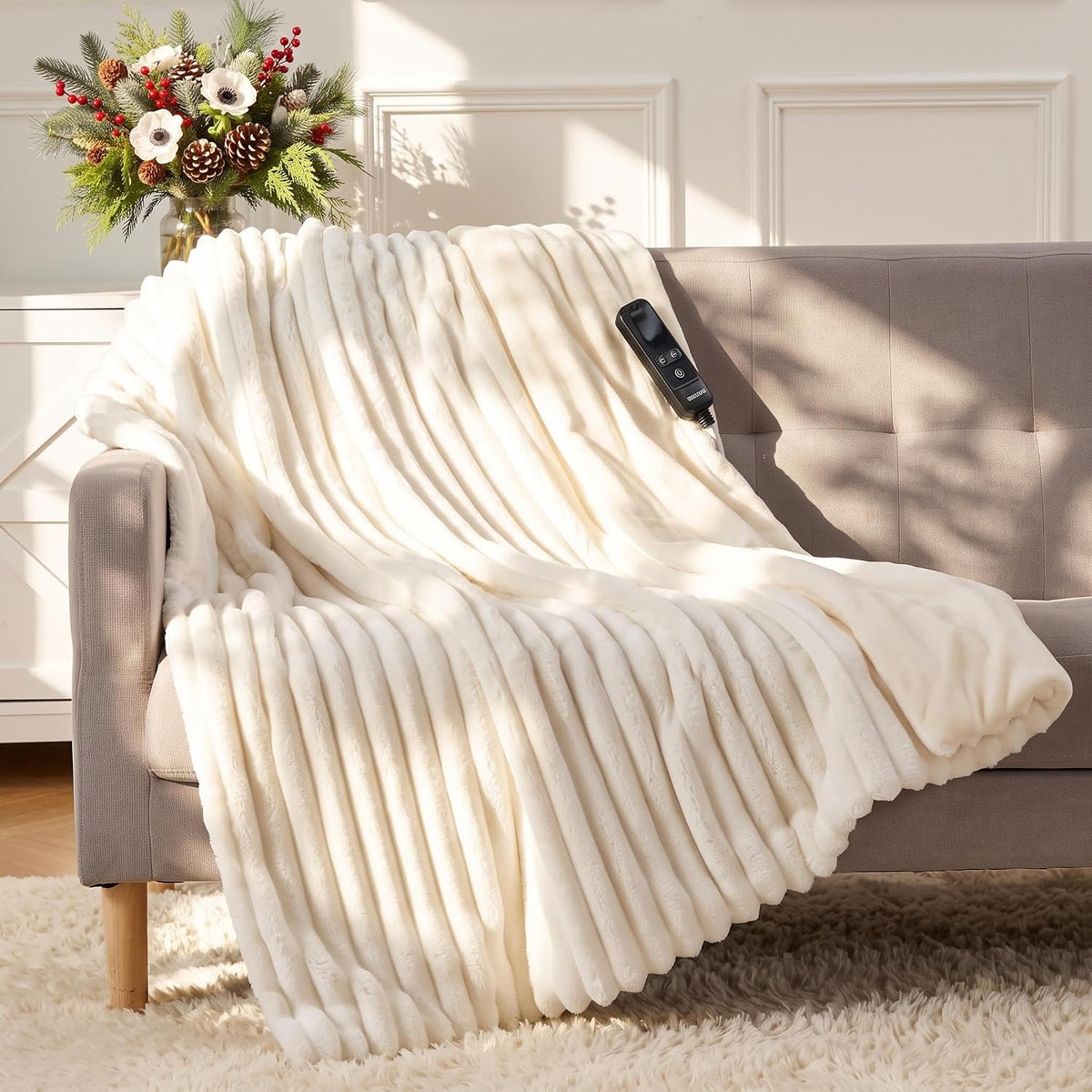 Garvee Heated Blanket Electric Throw 50"X60", 290 GSM Thick Ribbed Flannel