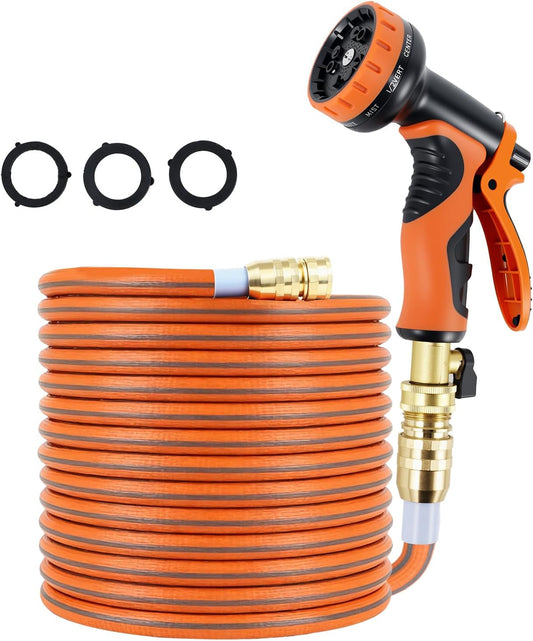 Expandable Retractable Garden Hose Brass Fittings (75Ft Expanded)