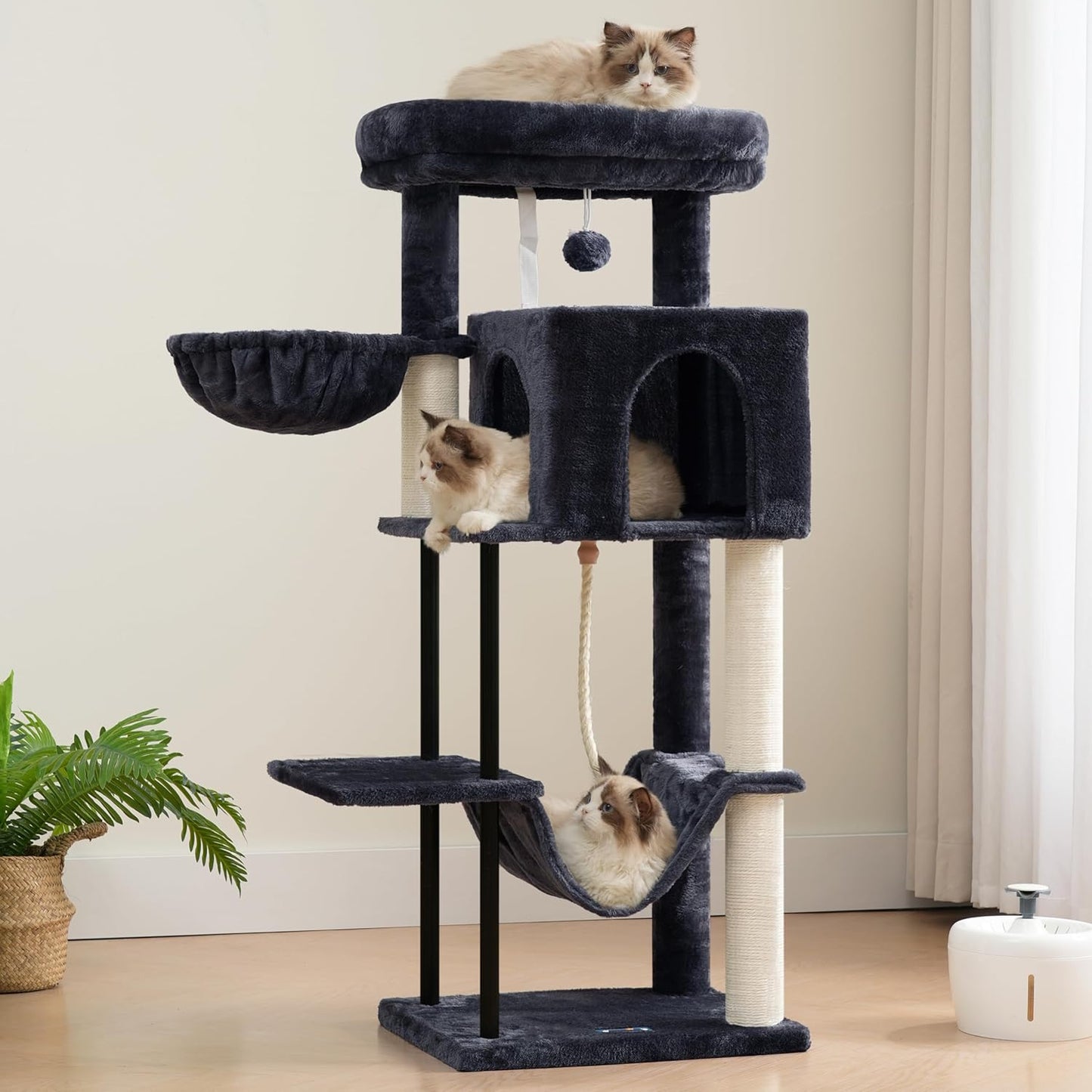 Gitelsnour Cat Tree, Cat Tower for Indoor Cats, 43.3 Inch Cat Tree Tower with Sturdy Steel Tube, Hammock, Cat Condo for Small Cats and Kittens, Scratching Post, Smoky Gray GCT004SG