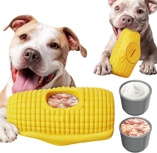 Interactive Dog Toys for Aggressive Chewers, Indestructible Dog Toy to Keep Them Busy, Corn-Shaped Durable Chew Toys for Large Breeds, Frozen Treat Holder for Anxiety Relief & Dental Care
