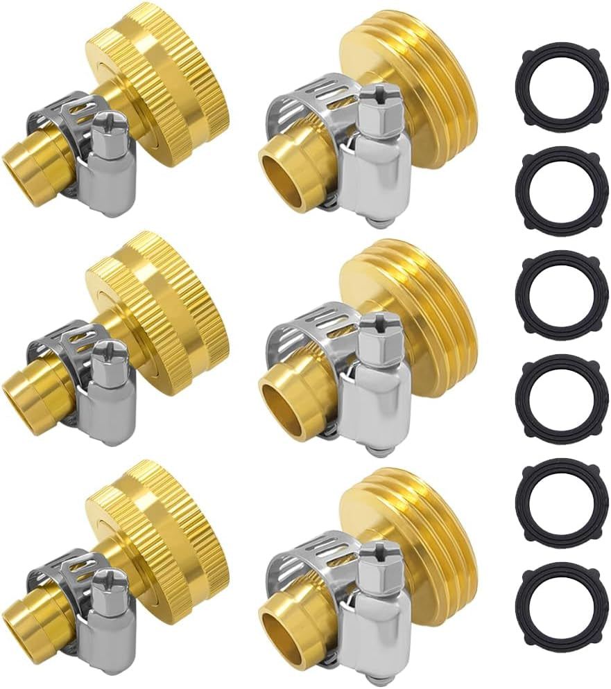 Hooshing 3/8" Garden Hose Repair Kit, Male and Female Hose Connector, 3 Set