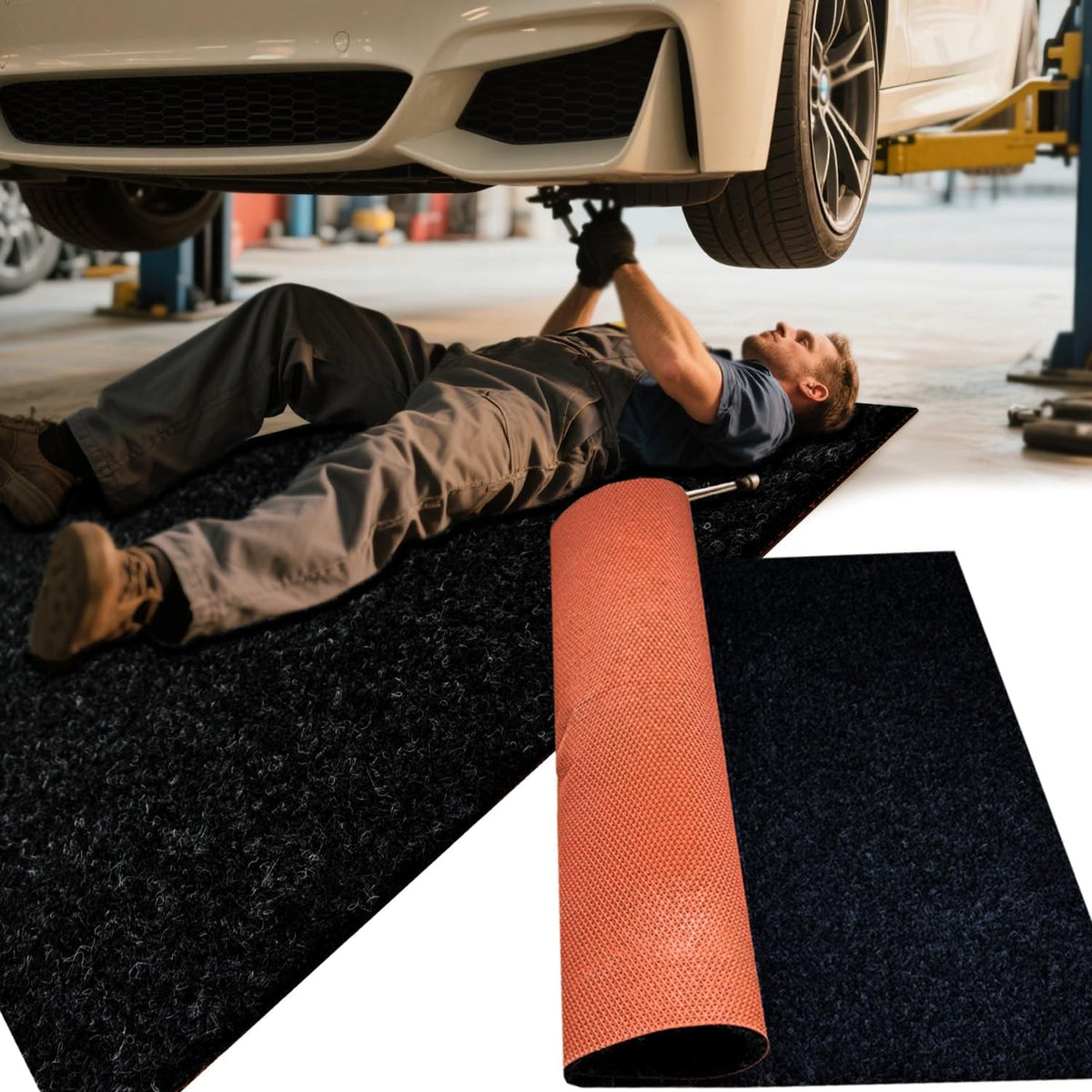 Oil Spill Mat Thick 8MM, Heavy Duty Rubber Garage Mat for Driveway 72X64