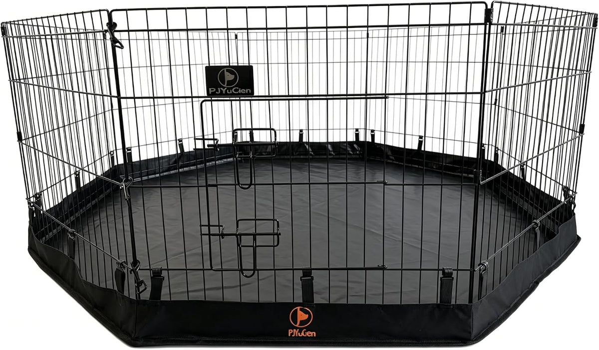 Pjyucien Puppy Playpen with Bottom Pad and Door, 8 Panels 24" H, Black