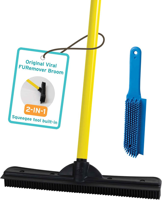 Furemover Pet Hair Removal Rubber Broom & Lint Brush, 58" Telescopic Handle