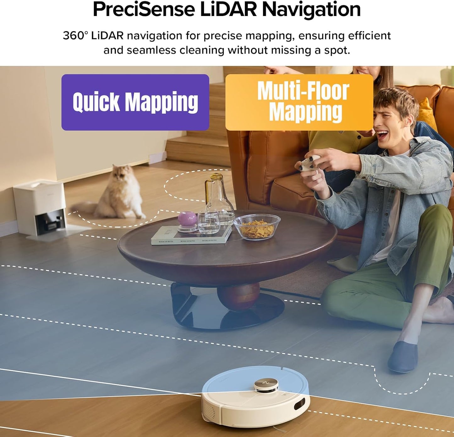 Roborock Q7 M5+ Robot Vacuum and Mop, Upgraded from Q5 Max+, up to 7-9 Weeks Self-Empty, 10000Pa Suction, Dual Anti-Tangle System for Pet Hair & Carpet, Precisense Lidar Navigation, App Control, White