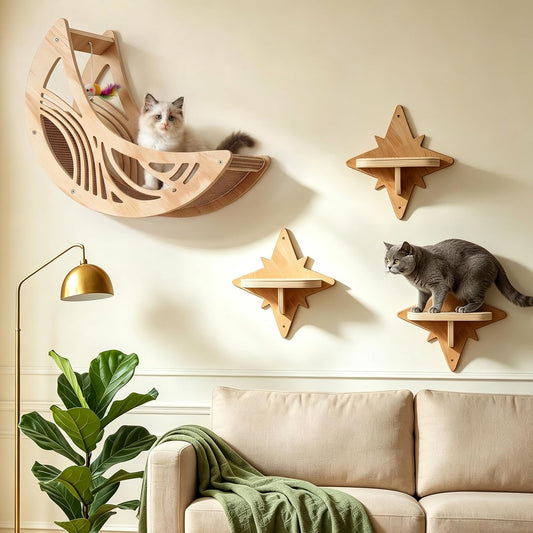 Moon and Star Cat Wall Mount with Anti-Slip Mat,Stable Cat Furniture