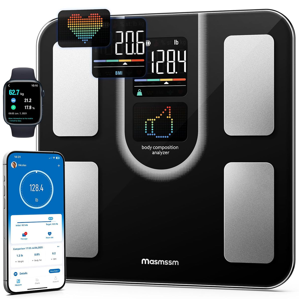 Smart Scale for Body Weight, Body Fat, BMI, Heart Rate, 22 Metrics