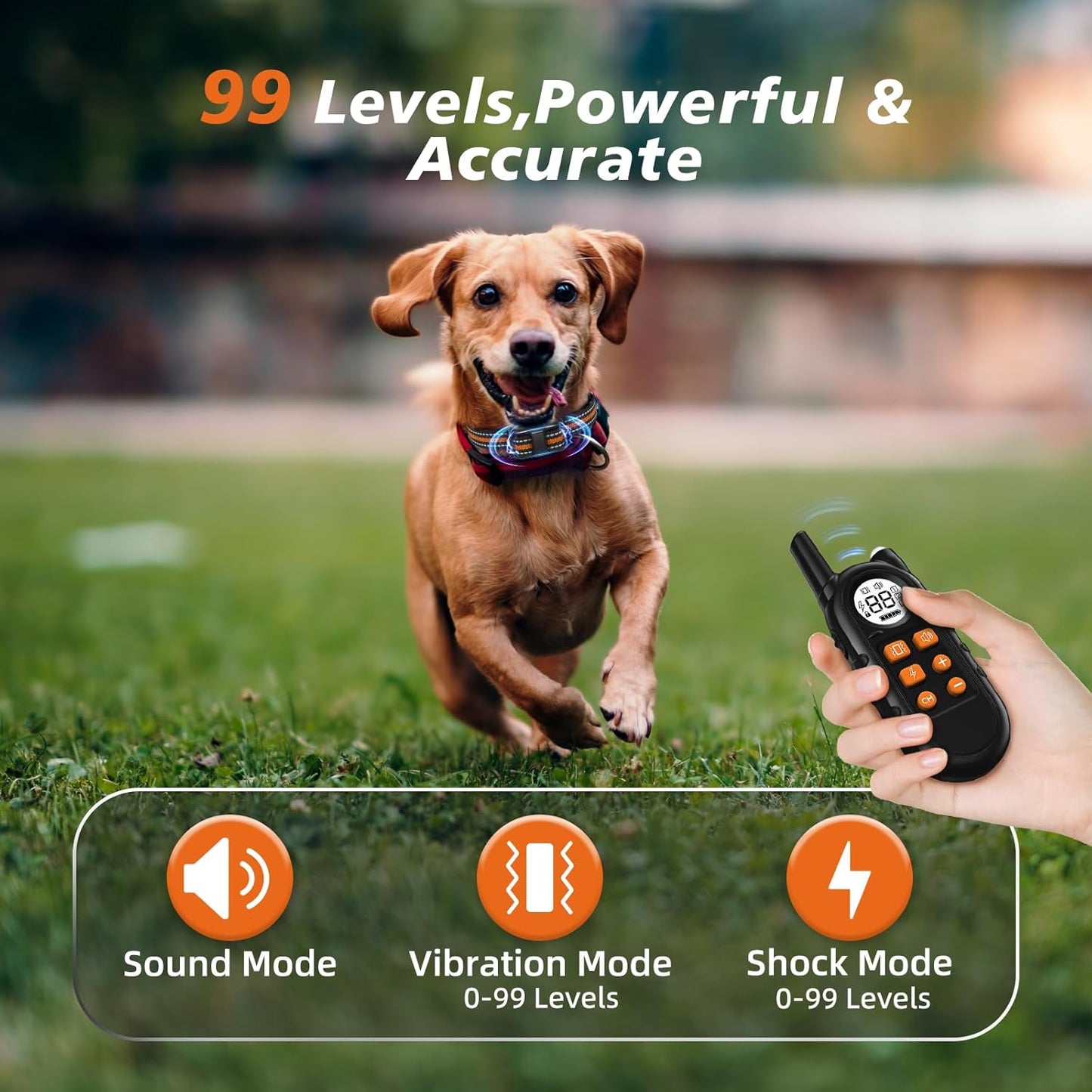 Ultra Compact Dog Shock Collar, Lightest Dog Training Collar with Remote for Small Dogs 5-30Lbs & Medium Dogs/Puppies, Waterproof, Rechargeable, 1300Ft Range(Orange&Small)