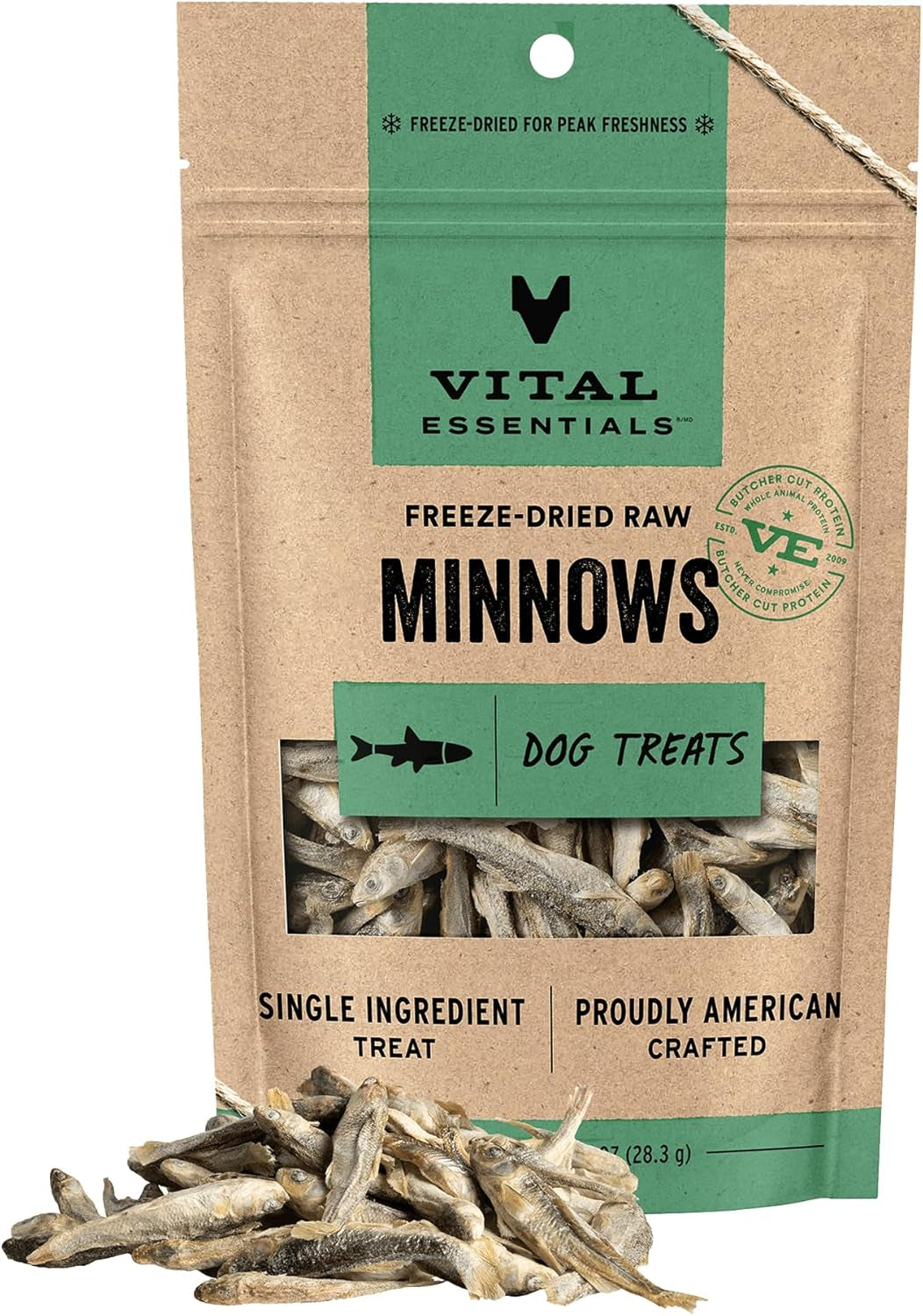 Vital Essentials Freeze Dried Minnows Dog Treats | Single Ingredient | Premium Quality | Grain Free Treats for Dogs, 1 Oz Bag