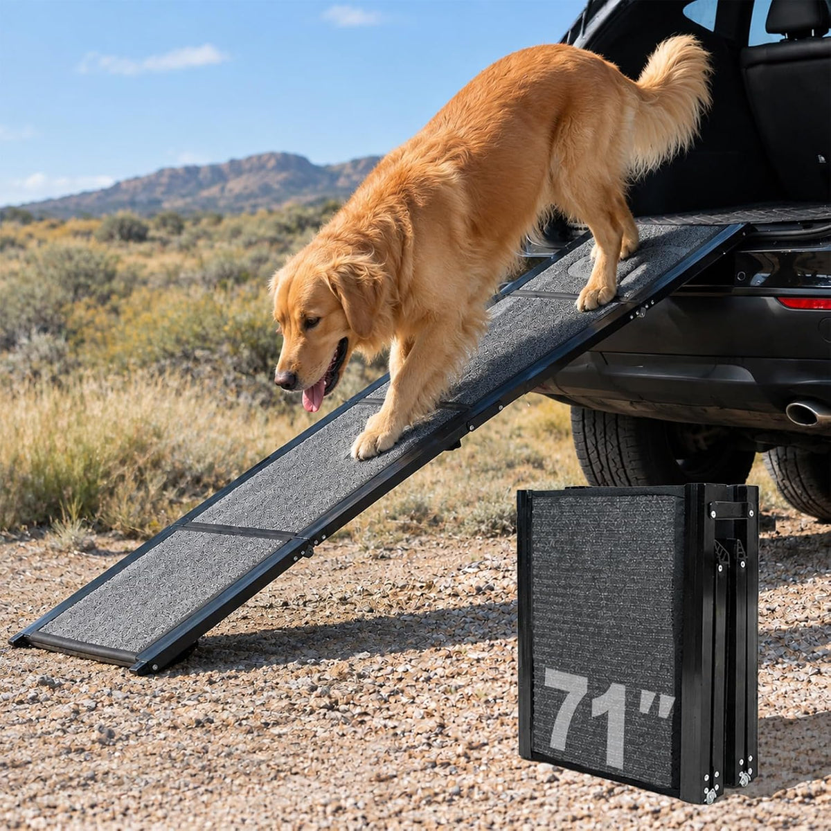Dog Ramp for Cars SUV Truck 17.3"X71" Foldable up to 250Lbs