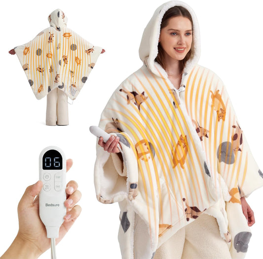 Bedsure Wearable Heated Blanket Hoodie Shawl, Preheat, 55"X64" Printed Cat