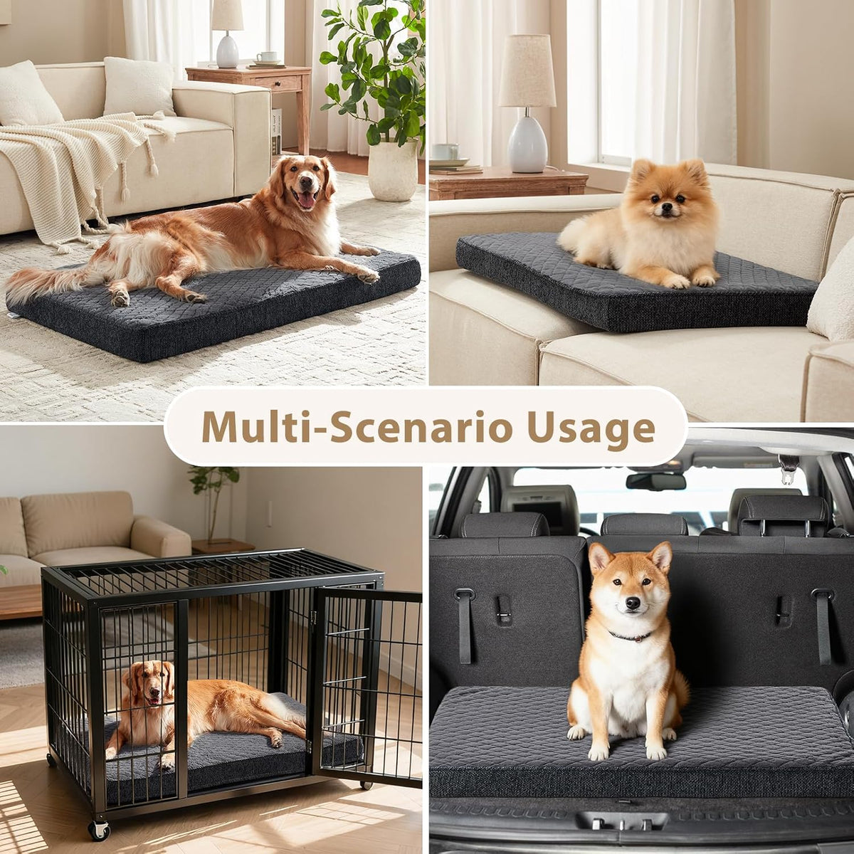JOEJOY Orthopedic Medium Dog Bed, Washable Dog Crate Bed Medium Sized with Removable Cover, Egg Memory Foam Pet Beds, Grey, 29"X18"
