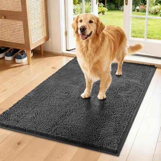 Chenille Absorbent Front Door Mat 72" X 36", Dog Door Mat for Muddy Paws, Trap Dirt Doormat, Mud Mat for Dogs, Washable Non Slip Outdoor Indoor Doormats for Entryway, Grey