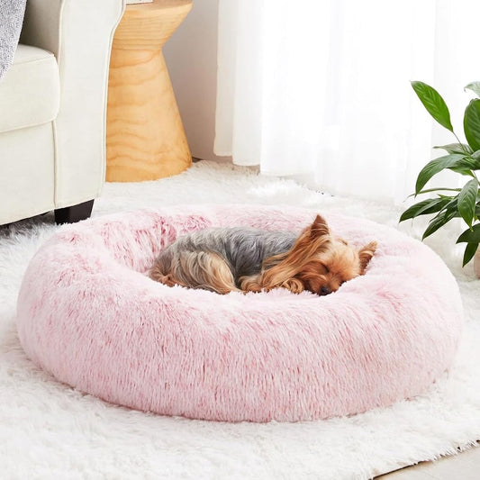 WNPETHOME Small Pink round Calming Dog Bed Cat Bed for Comfy Sleep