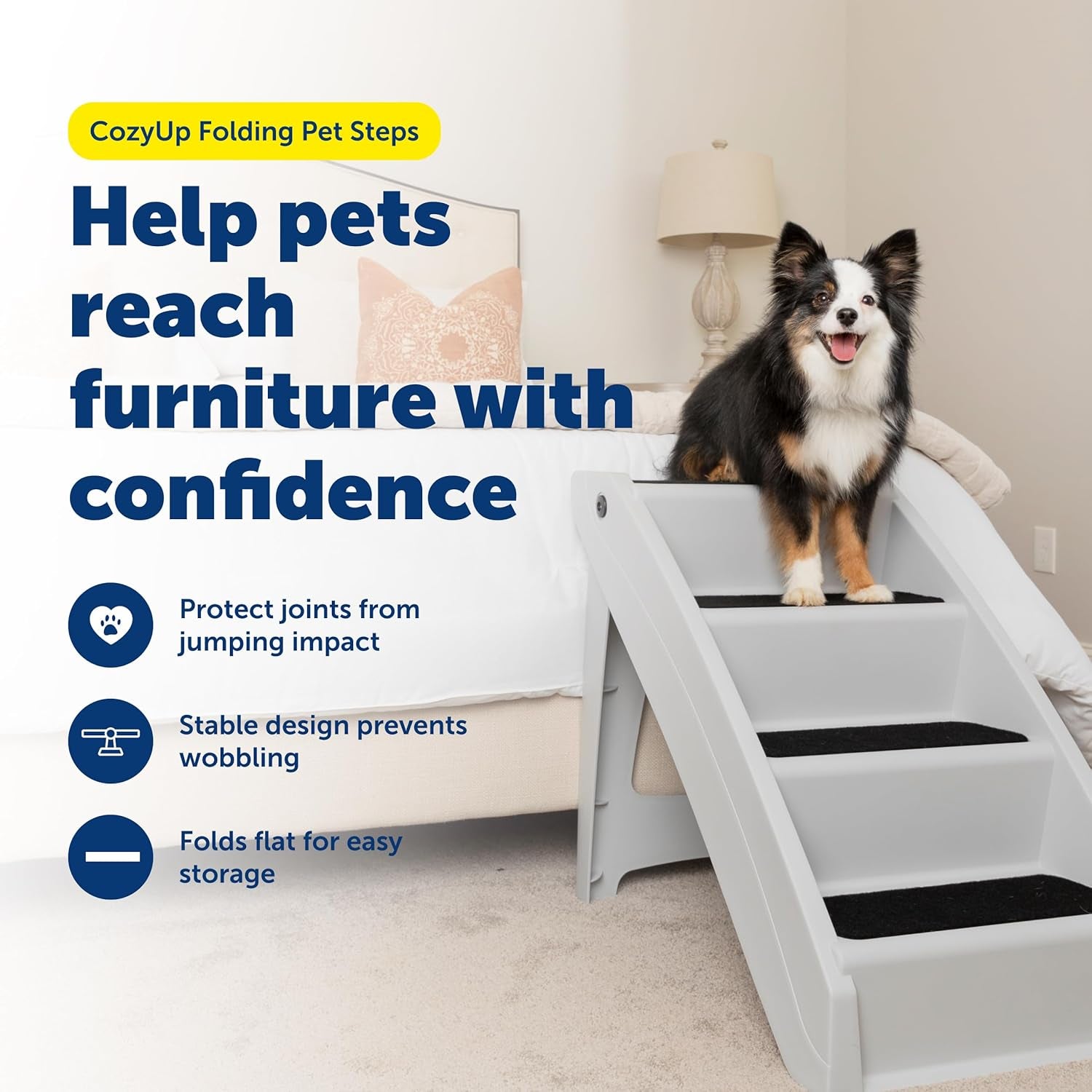Petsafe Cozyup Folding Dog Stairs, Portable Indoor/Outdoor Pet Steps for Bed & Couch, Grey, 25 Inch