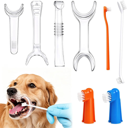 8-Piece Pet Teeth Cleaning Kit,Dog Toothbrush Kit,Cleans Tartar and Stain