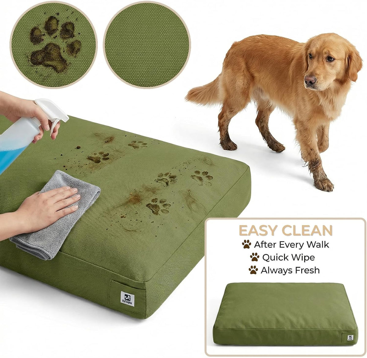 Sytopia 47 Inch Canvas Indestructible Dog Bed for XXL Dogs, Outdoor Chew Proof Pet Mat with Waterproof Washable Removable Cover, Indoor Patio Pet Pad, Indoor Patio Pet Pad, Green