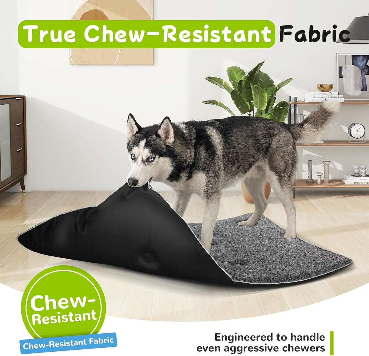 Indestructible Chew Proof Dog Bed, Heavy Duty Dog Crate Pad for Aggressive Chewers, Rip-Resistant Kennel Mat, Machine Washable Durable Pet Bed for Indoor Outdoor Use (L:41X27In)