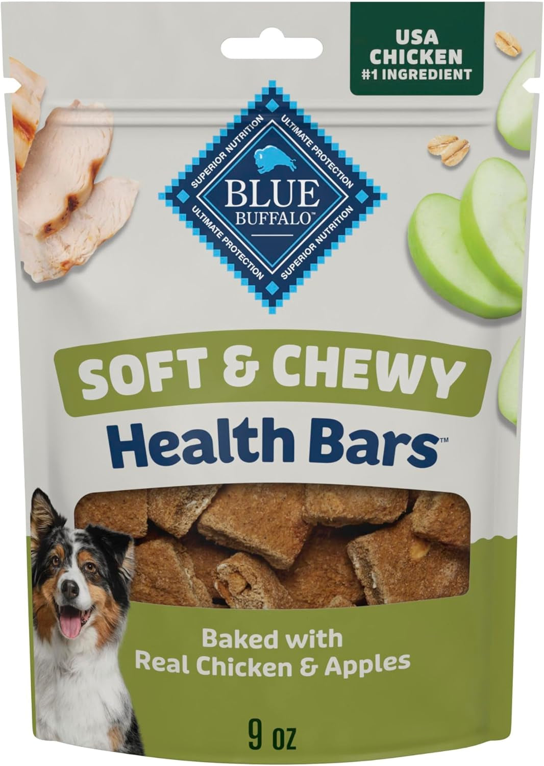 Blue Buffalo Soft & Chewy Health Bars, Baked with Real Chicken & Apples, Natural Dog Treats Mineral Enhanced for Flavor, 9 Oz. Bag