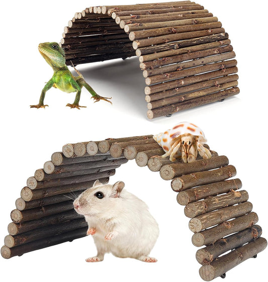 QUOZUO 2PCS Reptile Hideout Hermit Crab Bendable Bridge, Wooden Hermit Crab Hideout Climbing Toys, Reptile Tank Habitat Decor Hiding Hut for Lizards, Mice, Spiders