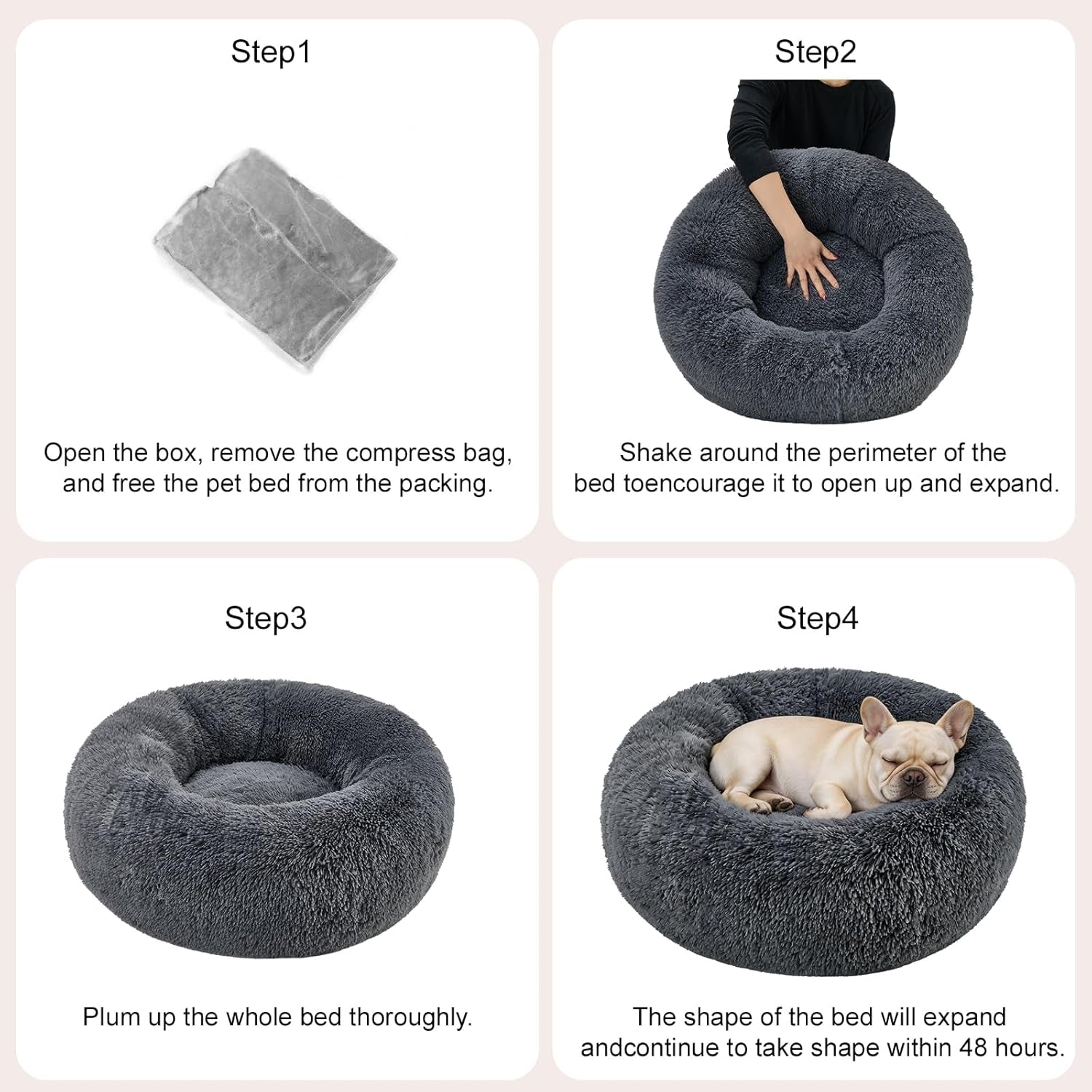 Dog Calming Beds for Small Medium Large Dogs - round Donut Washable Puppy Dog Bed, Anti-Slip Faux Fur Fluffy Donut Cuddle Anxiety Cat Pet Bed(28" Dark Grey)