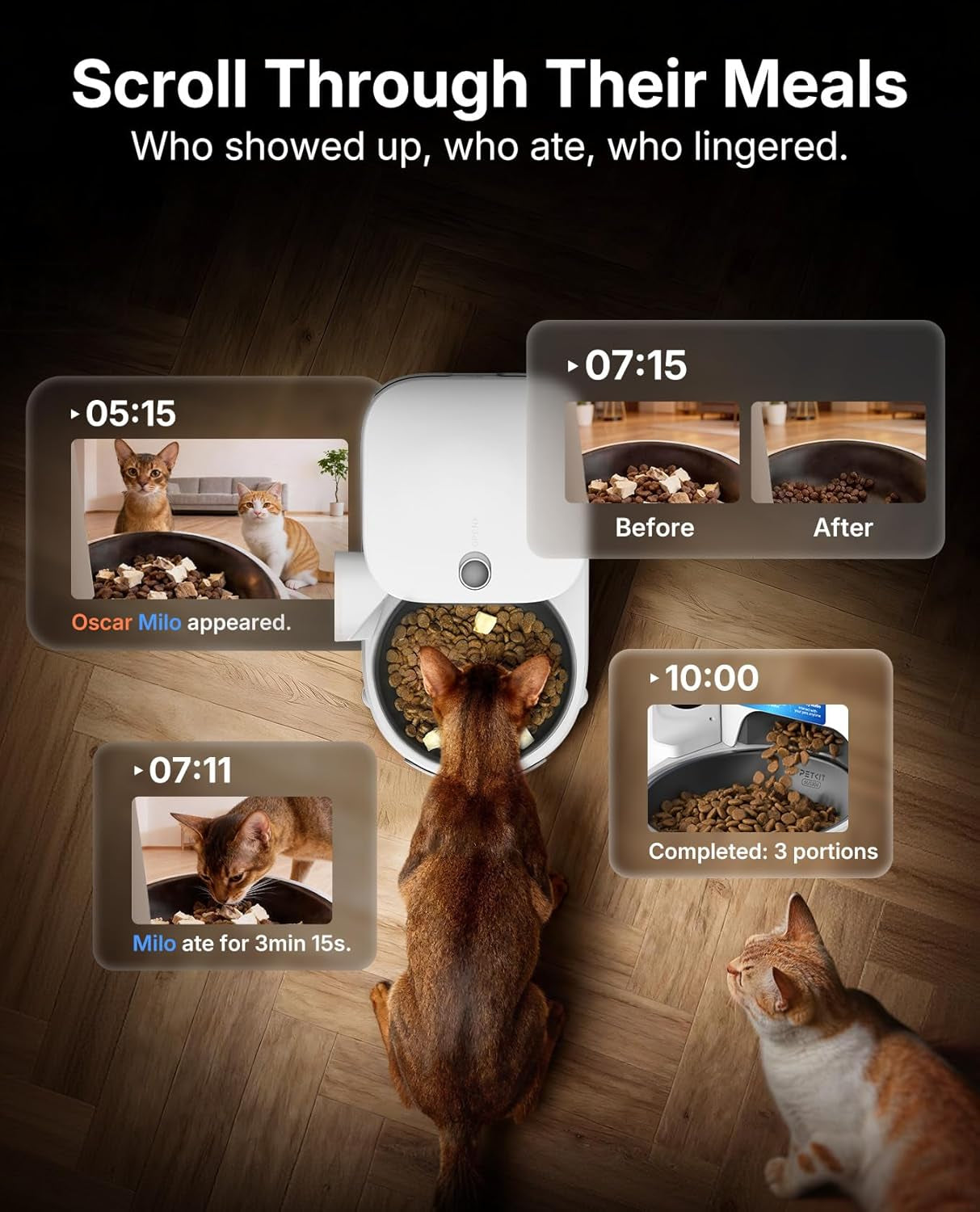 PETKIT Automatic Cat Feeder with Camera, Upgraded Multi-Cat Recognition, 2.4G&5G Wifi Pet Feeder with Freshness Preservation,3L Timed Food Dispenser with Low Food Sensor,Night Vision Motion Capturing