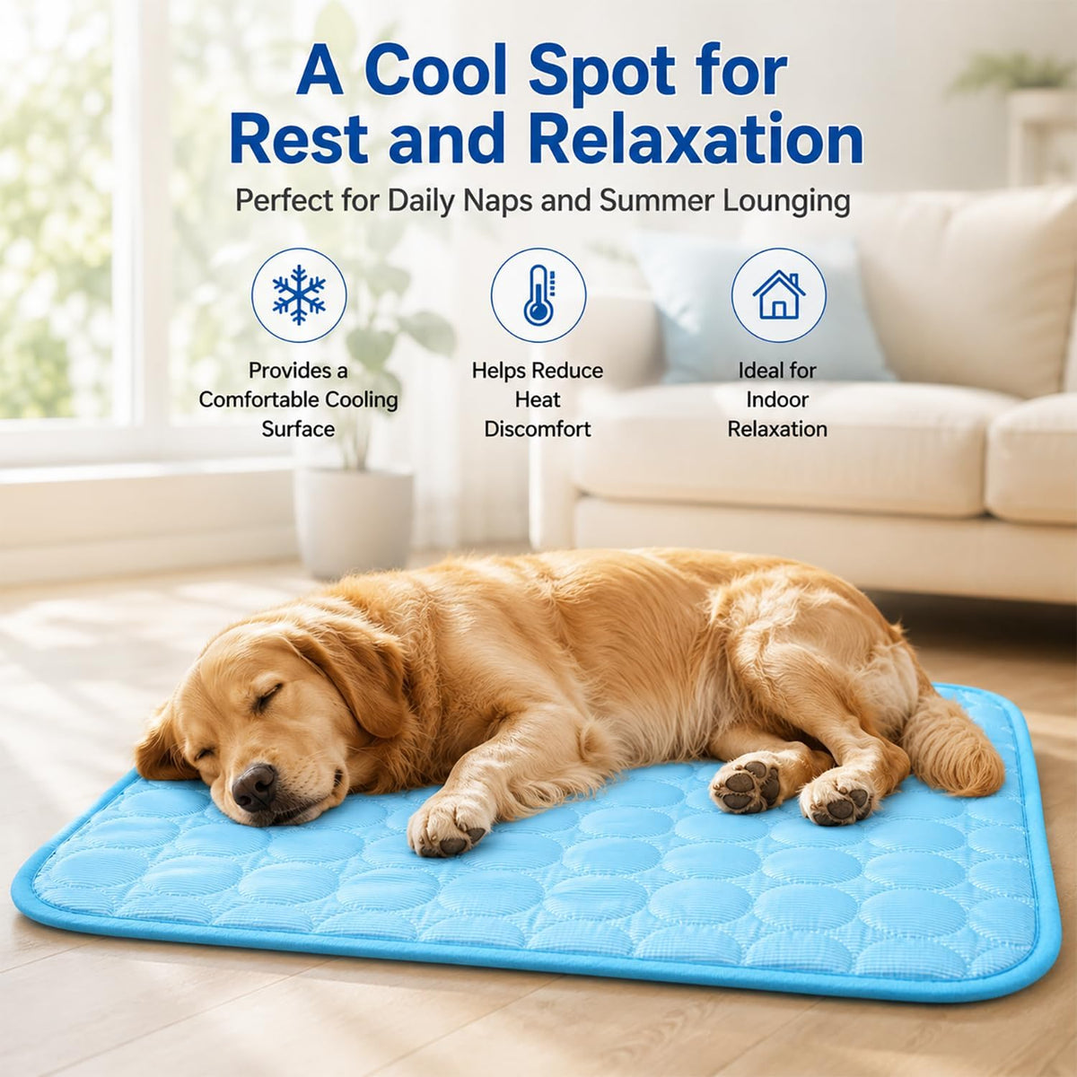 Cooling Mat for Dogs, Self-Cooling Ice Silk Dog Mat, Portable Washable Non-Slip Pet Cooling Pad for Indoor & Outdoor Summer Use, Breathable Dog Cooling Blanket for Large & Small Dogs (Blue, X-Large)