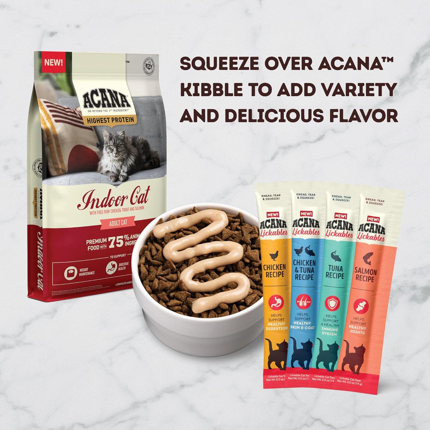 ACANA Lickables Cat Treats Variety Pack: .5Oz Tubes (8 Count, 2 of Each)