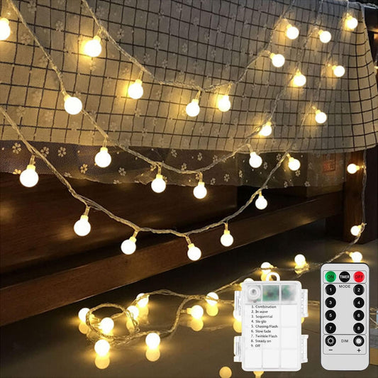 Battery Operated LED Globe String Lights, 2-Pack Total 52FT 120Leds - Each 26FT 60Leds 8 Mode Waterproof Christmas Fairy String Lights with Remote for Home Bedroom Garden Wedding Party Decoration