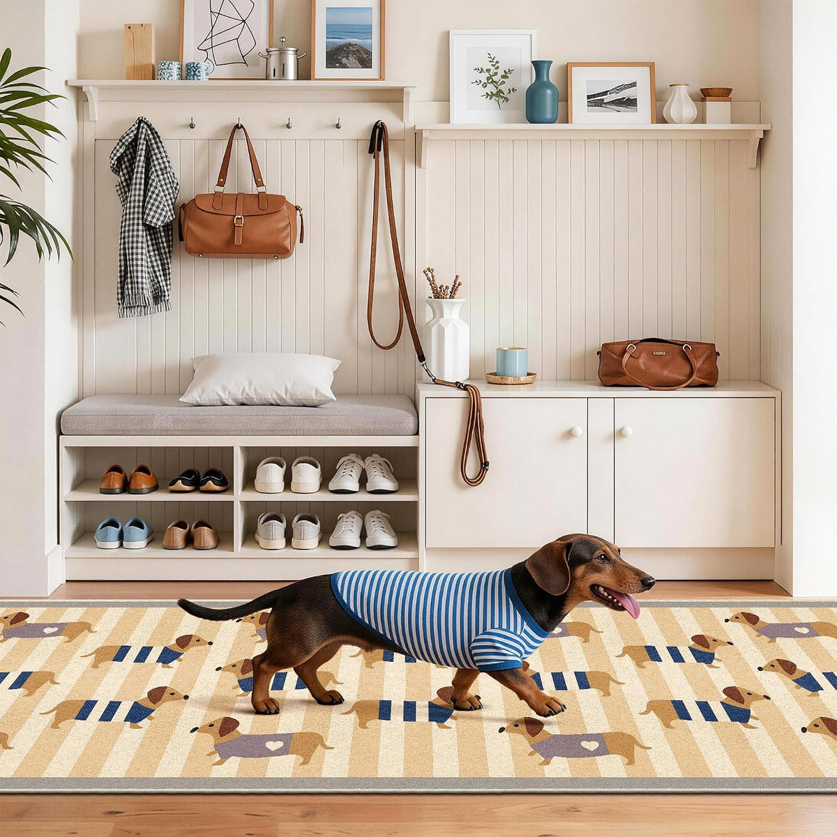 Waterproof 2X6 Runner Rug Non Slip Floor Runners for Dogs, Cute Dachshund