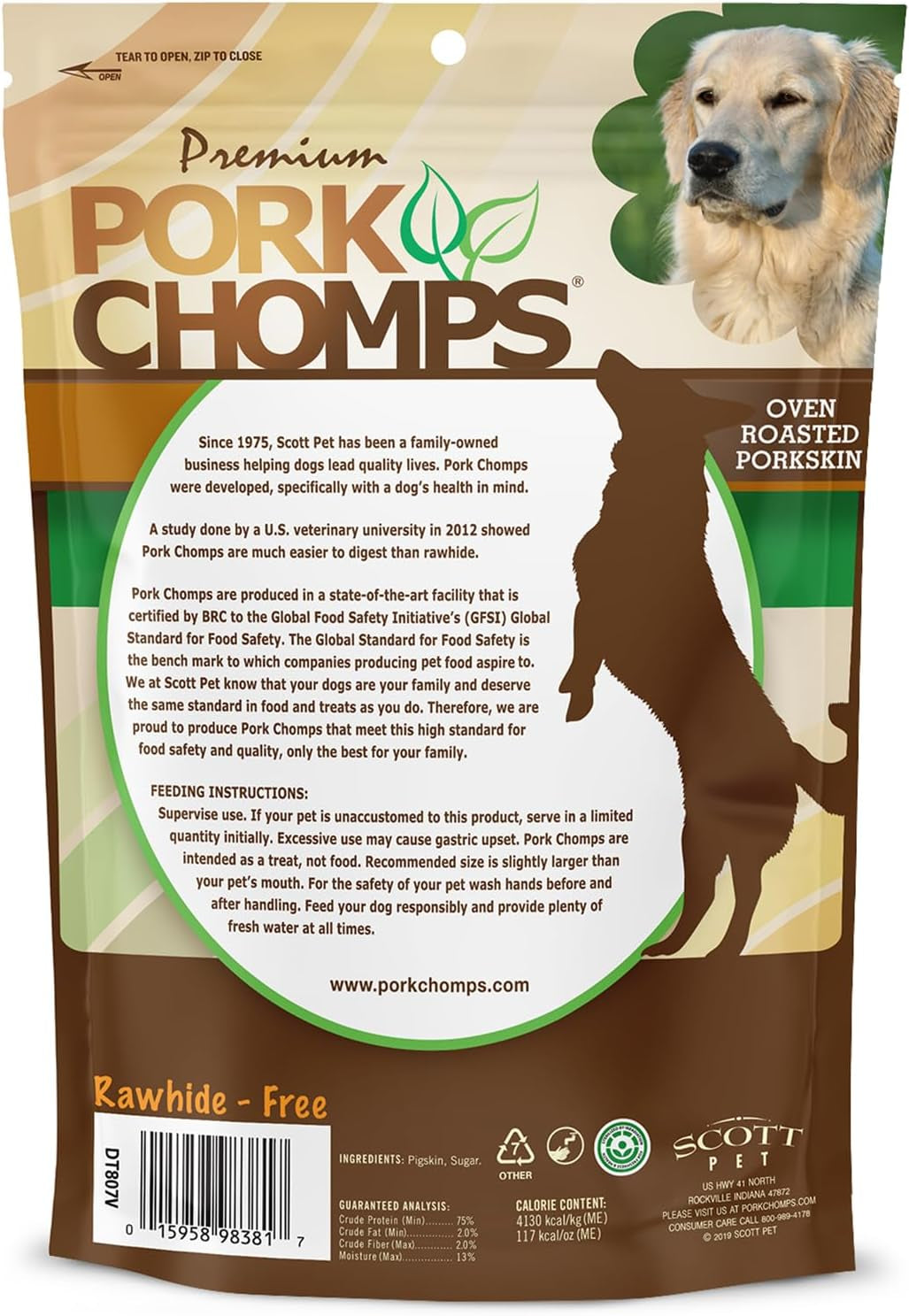 Pork Chomps Roasted Pork Skin Dog Chews, 6 Inch Twists, 4 Count - Long-Lasting Treats for Dogs - High Protein, Rawhide-Free, Low Fat, Healthy & Delicious Chews
