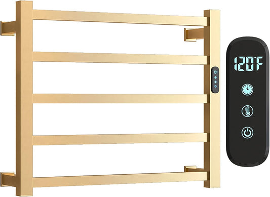 Luxury Heated Towel Rack for Bathroom, Wall Mounted Electric Towel Warmer Rack with Timer & Temperature Control, 5 Bar Stainless Steel Towel Heater for Bathroom(Brushed Gold)