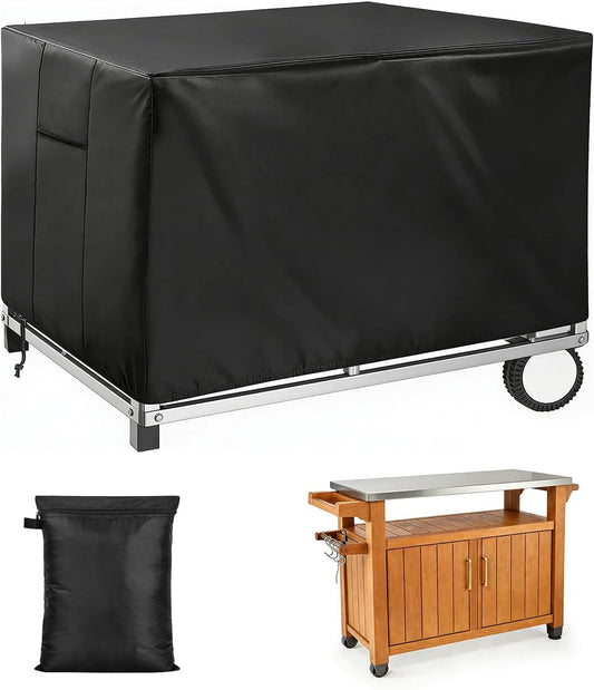 POOLTALE Outdoor Prep Table Cover 41X24X32In for Dining Grill Cart, Planter Boxes Stand, Raised Garden Storage Cabinet Bed, Dining Kitchen Island Stainless Steel Table Waterproof Protective, Black
