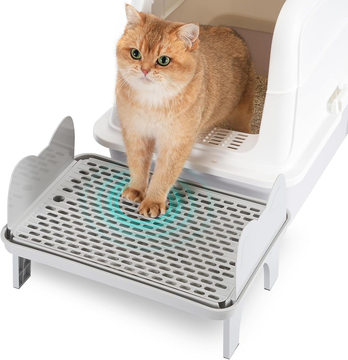 Uross Cat Litter Box Step, Extra Large Litter Box Ramp/Stairs with Detachable Splash-Proof Side Baffles, Anti-Tracking Litter Catcher, Easy to Clean, Non-Slip Step for Small & Elderly Cats (Grey)