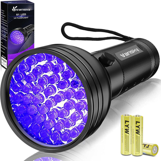 Vansky Black Light UV Flashlight, Upgraded 51 LED 395Nm Blacklight Pet Urine Detector for Dog/Cat Urine, Dry Stains, Bed Bug, Matching with Pet Odor Eliminator(Batteries Are Included)